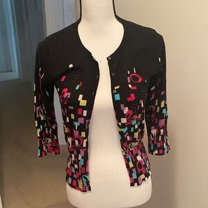 Metrostyle Black Multicolor Geometric Cardigan
